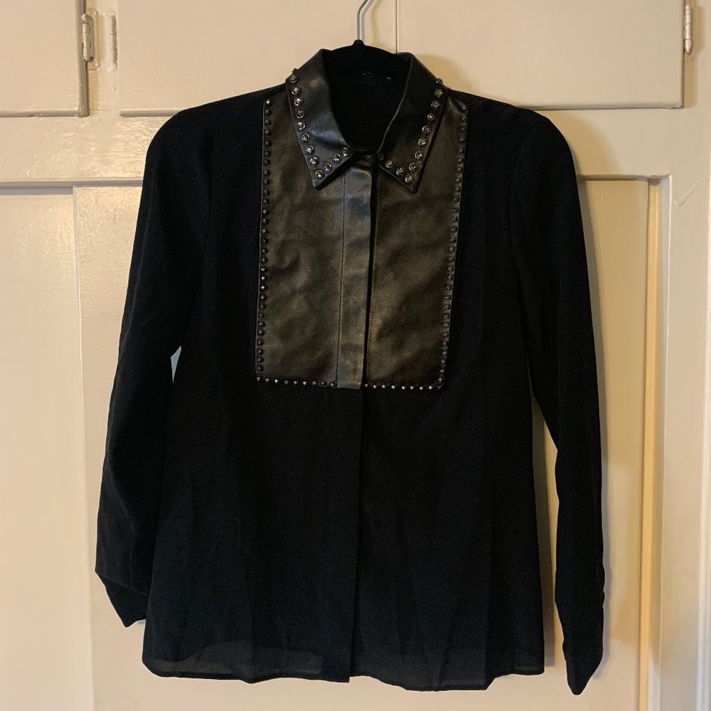 Gucci Leather Collar Silk Blouse